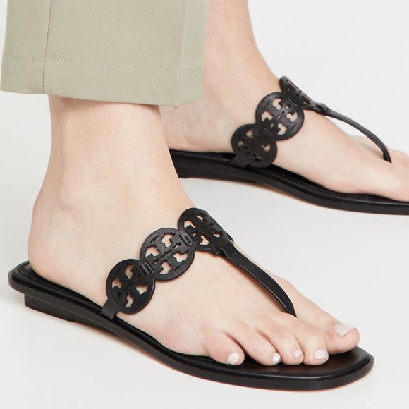 NIB Tory Burch Tiny Miller Logo Leather Thong Sandal Cloud Blue US 8.5 AUTHENTIC - Picture 2 of 16